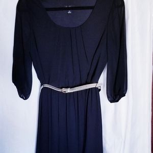 Women's Black Knee Length Dress Sz M Sheer Sleeve